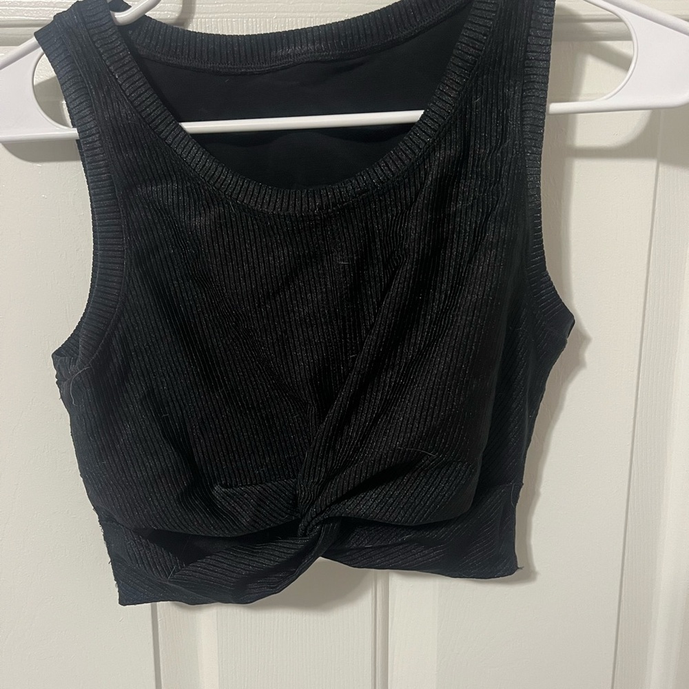 Aerie Black Ribbed Twist-Front Crop Tank Top - Women